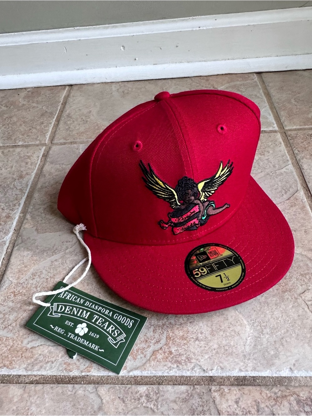 Denim Tears x New Era Red Cherub Fitted Hat Diaspora Goods 59Fifty 7 1/2